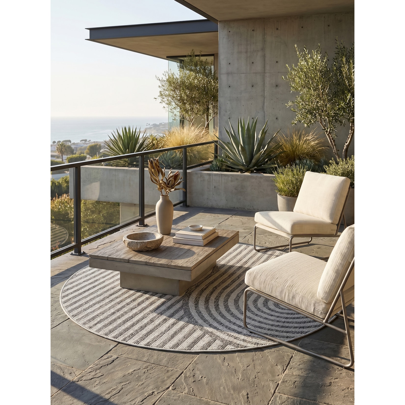 Teppich Outdoor VENTOUX in Grau, im Boho-Stil, Ø 200 cm