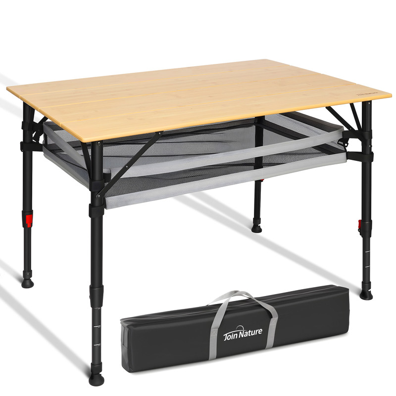 HOMECALL Klapptisch Bambus Camping-Klapptisch höhenverstellbar 47–65 cm