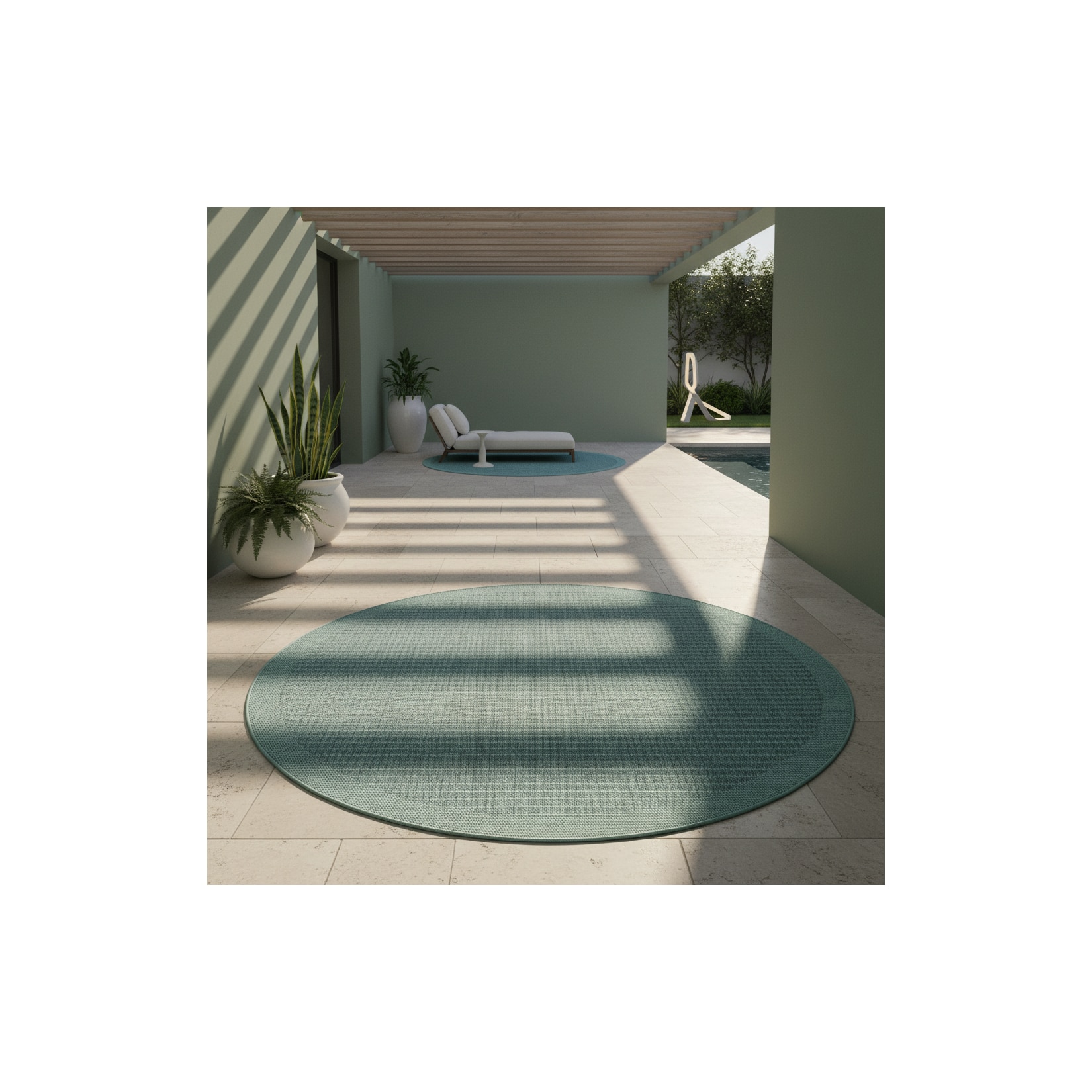 Outdoorteppich DAFNE, einfarbig, Blau, Ø 120 cm
