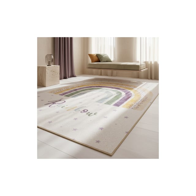 Kinderteppich TRAUN, mit Regenbogen-Motiv, Creme, 140 x 200 cm