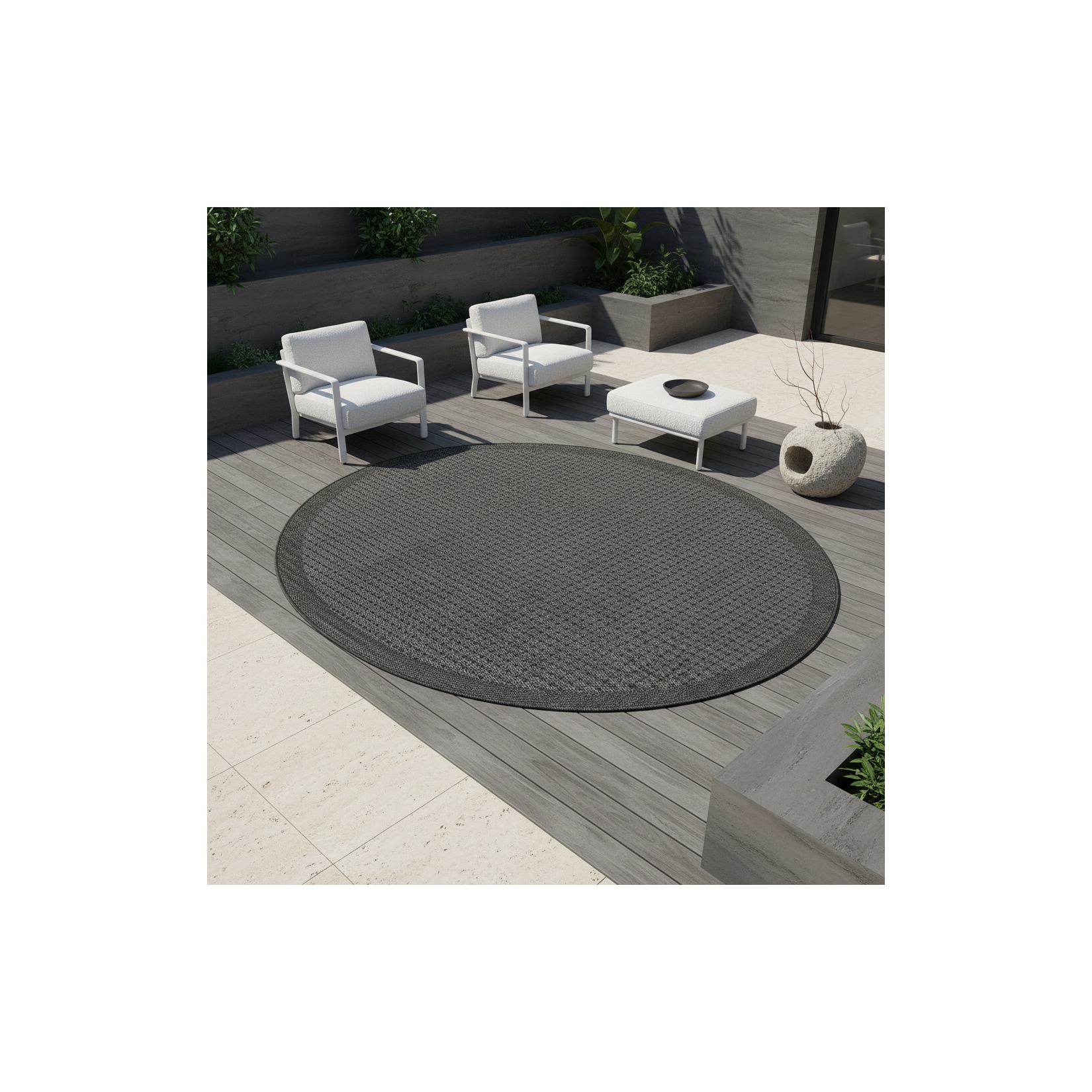 Outdoorteppich DAFNE, einfarbig, Schwarz, Ø 120 cm