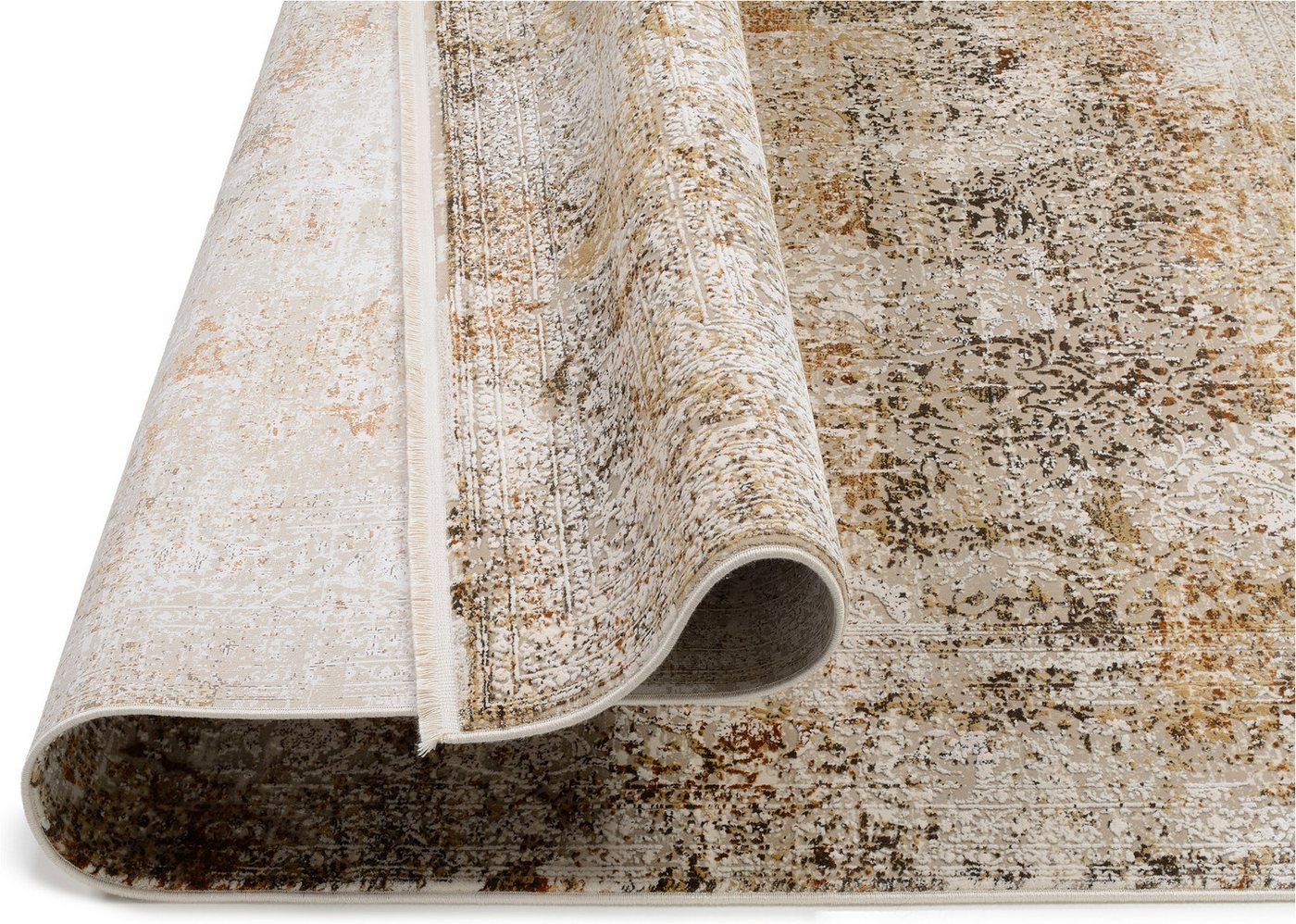 OCI DIE TEPPICHMARKE Teppich BESTELLER CAVA, auch als Läufer und in Rund, rechteckig, Höhe: 8 mm, Glanz Viskose, mit Fransen, Hoch Tief Struktur, Vintage, Wohnzimmer