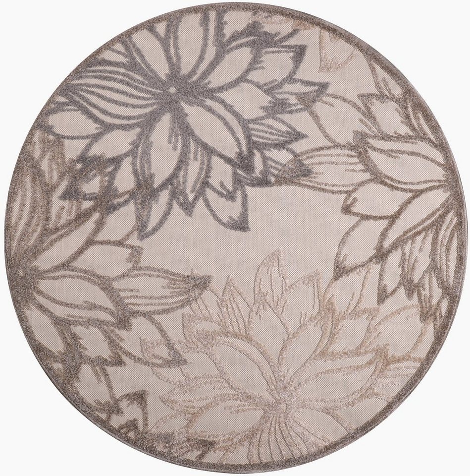 Sanat Teppich Floral 2 Outdoor, auch als Läufer und rund, rund, Höhe: 6 mm, In- und Outdoor geeignet, Blumen, Balkon, Terrasse, Außenbereich