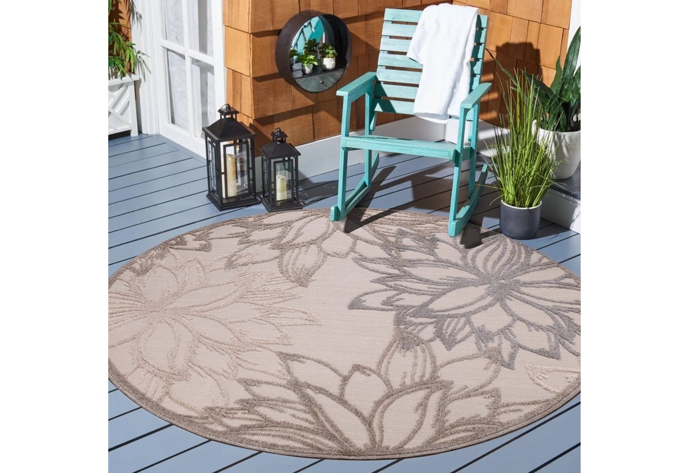 Sanat Teppich Floral 2 Outdoor, auch als Läufer und rund, rund, Höhe: 6 mm, In- und Outdoor geeignet, Blumen, Balkon, Terrasse, Außenbereich Bild 5