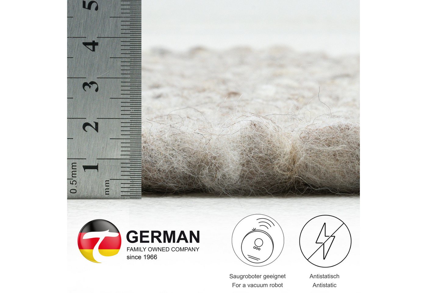 OTTO home Wollteppich Greith, Handwebteppich, rechteckig, Höhe: 12 mm, reine Wolle, meliert, handgewebt, Wendeteppich, Scandi, Wohnzimmer Bild 3