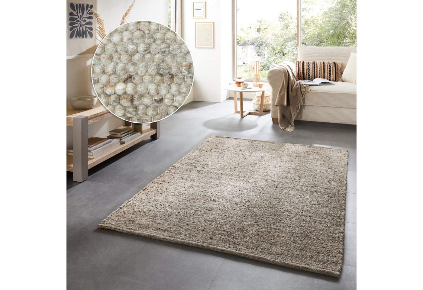 OTTO home Wollteppich Greith, Handwebteppich, rechteckig, Höhe: 12 mm, reine Wolle, meliert, handgewebt, Wendeteppich, Scandi, Wohnzimmer Bild 5