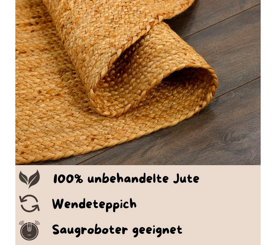 OTTO home Teppich Bjarka, Handwebteppich, rund, Höhe: 10 mm, meliert, 100% Jute, handgewebt, auch rechteckig erhältlich