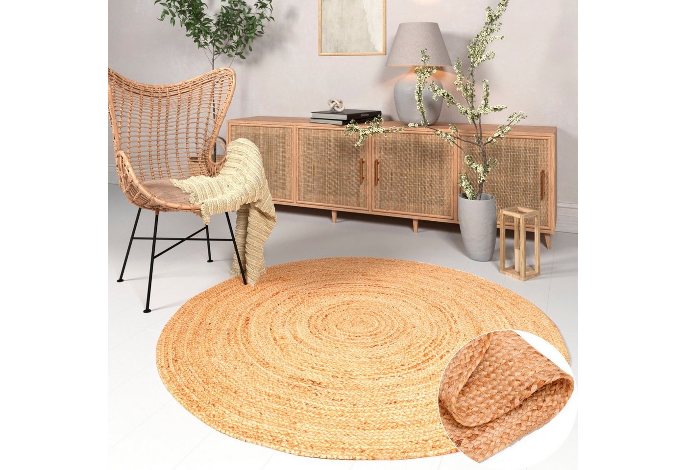 OTTO home Teppich Bjarka, Handwebteppich, rund, Höhe: 10 mm, meliert, 100% Jute, handgewebt, auch rechteckig erhältlich Bild 3