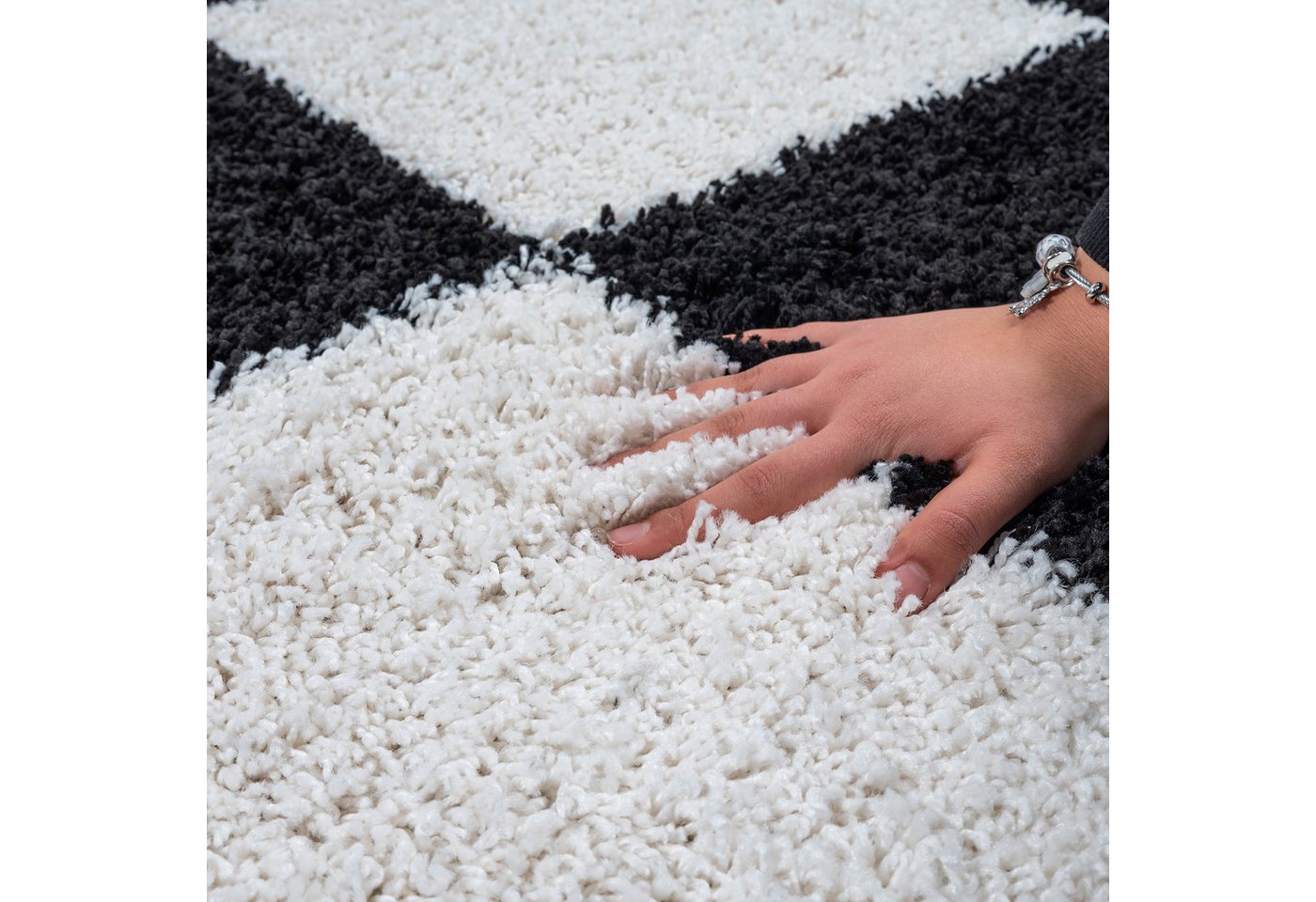 Sanat Hochflor-Teppich Milano 1250, auch als Läufer, rechteckig, Höhe: 30 mm, Hochflor, Shaggy, Karo, Wohnzimmer, Schlafzimmer