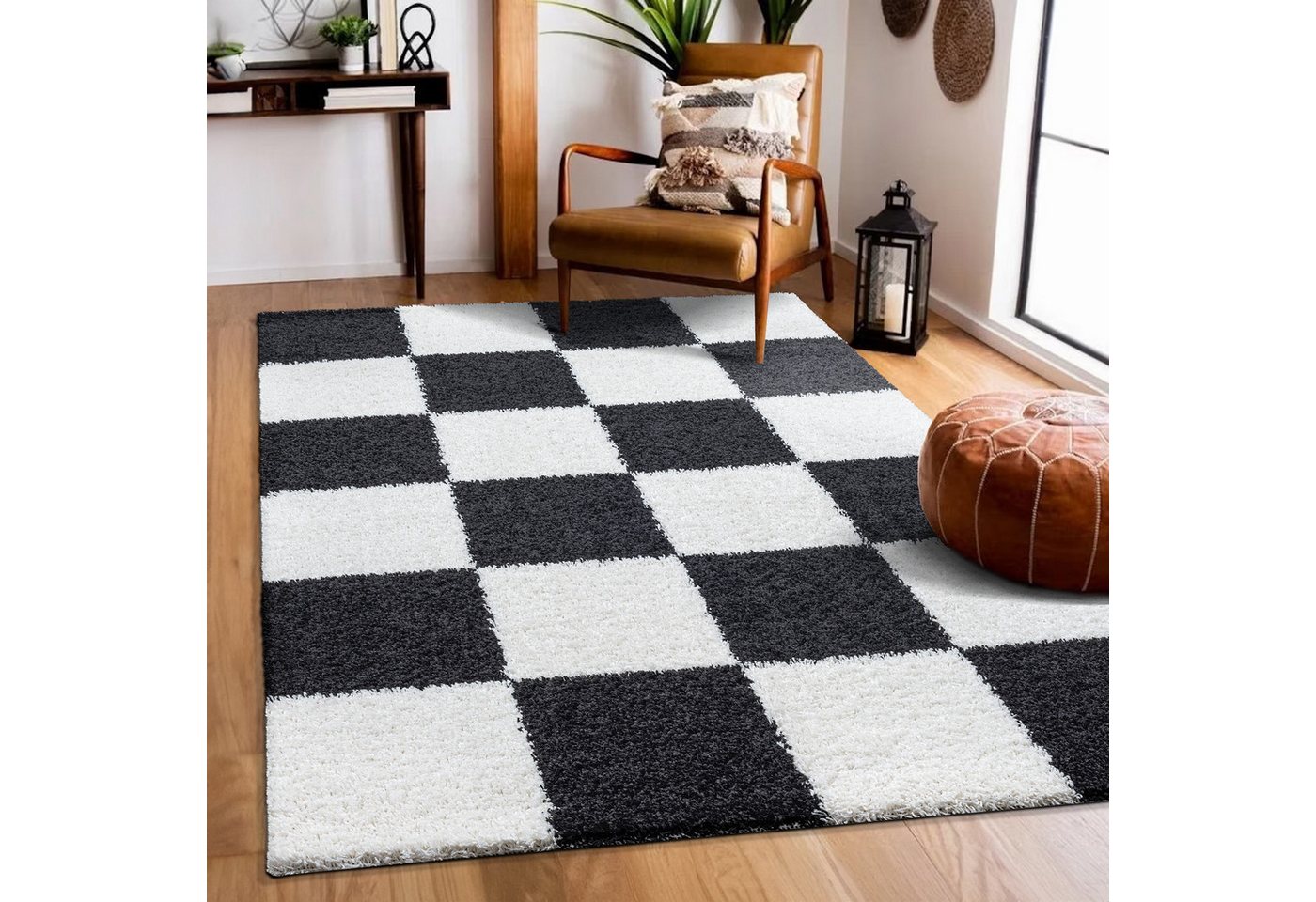 Sanat Hochflor-Teppich Milano 1250, auch als Läufer, rechteckig, Höhe: 30 mm, Hochflor, Shaggy, Karo, Wohnzimmer, Schlafzimmer Bild 3