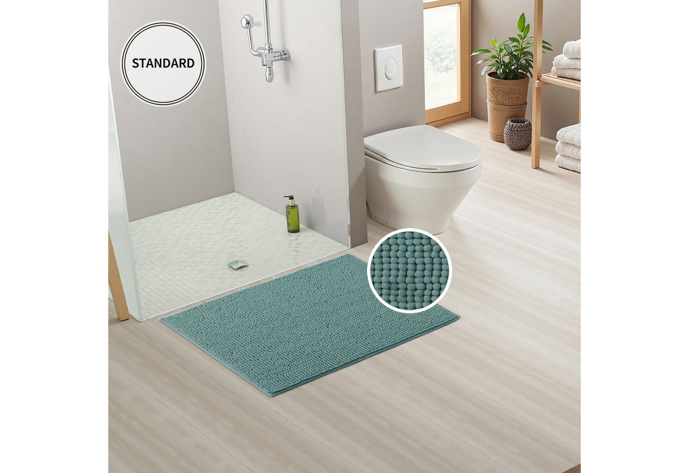 OTTO home Badematte Vanessa Chenille Standard, Badvorleger, Badezimmer, Duschvorleger, Höhe 15 mm, rutschhemmend beschichtet, schnell trocknend, strapazierfähig, fußbodenheizungsgeeignet, Polyester, rechteckig, Uni Farben, besonders weich Bild 3