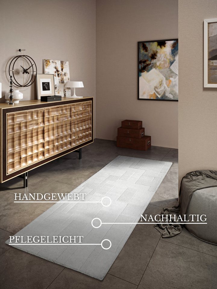 Villeroy & Boch Wollteppich Wilhelmine, rechteckig, Höhe: 10 mm, Läufer, handgewebt, Wolle, Natur, Wohnzimmer, Geometrie, Boho Bild 2