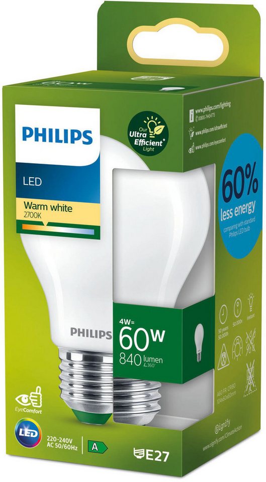 Philips Hue LED-Leuchtmittel Classic LED-A-Label Lampe 60W E27 matt warmweiß nicht dimmbar, E27 Bild 2