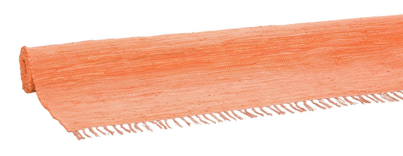 OTTO home Teppich Paul, Handwebteppich, rechteckig, Höhe: 5 mm, reine Baumwolle, Uni, handgewebt, Wendeteppich, mit Fransen, Läufer