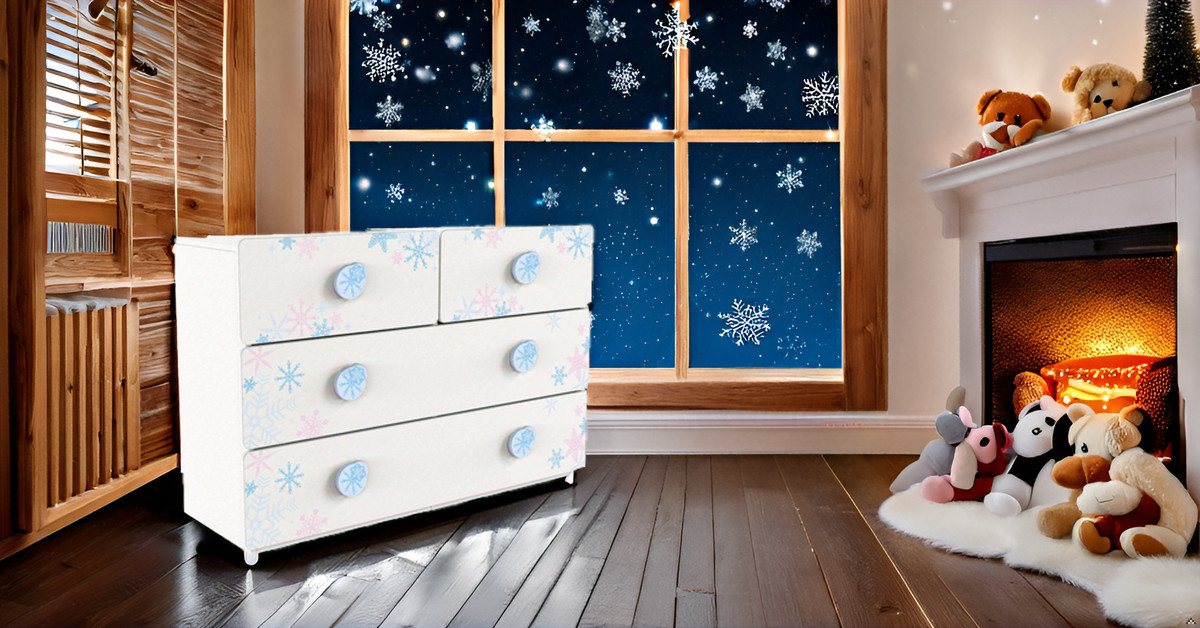 habeig Kinderregal Kinderkommode Schneeflocke 120x78x41cm weiss Sideboard, Made In Frankreich Bild 2