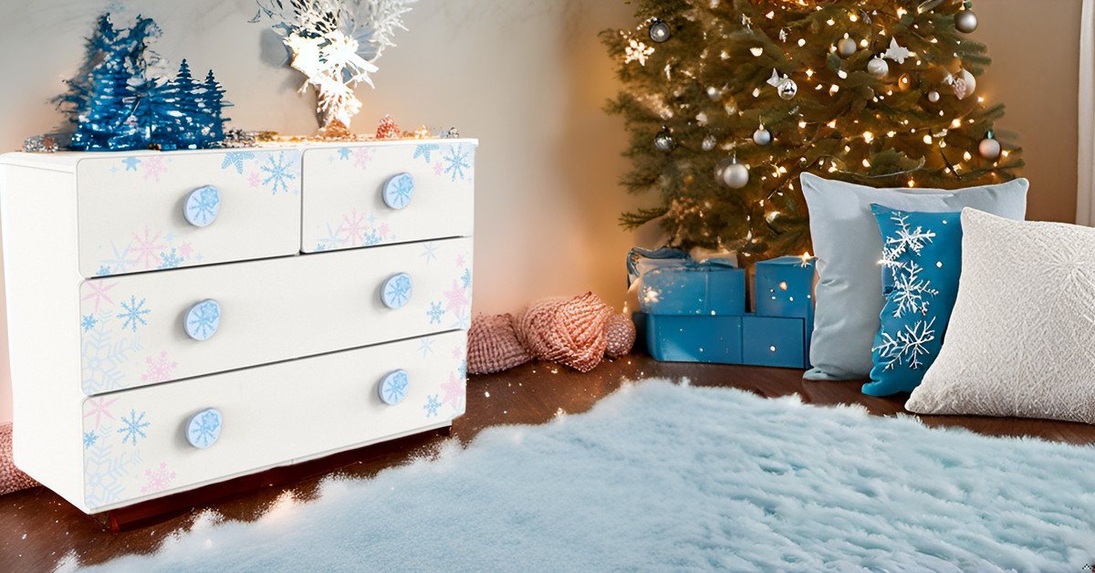 habeig Kinderregal Kinderkommode Schneeflocke 120x78x41cm weiss Sideboard, Made In Frankreich Bild 4