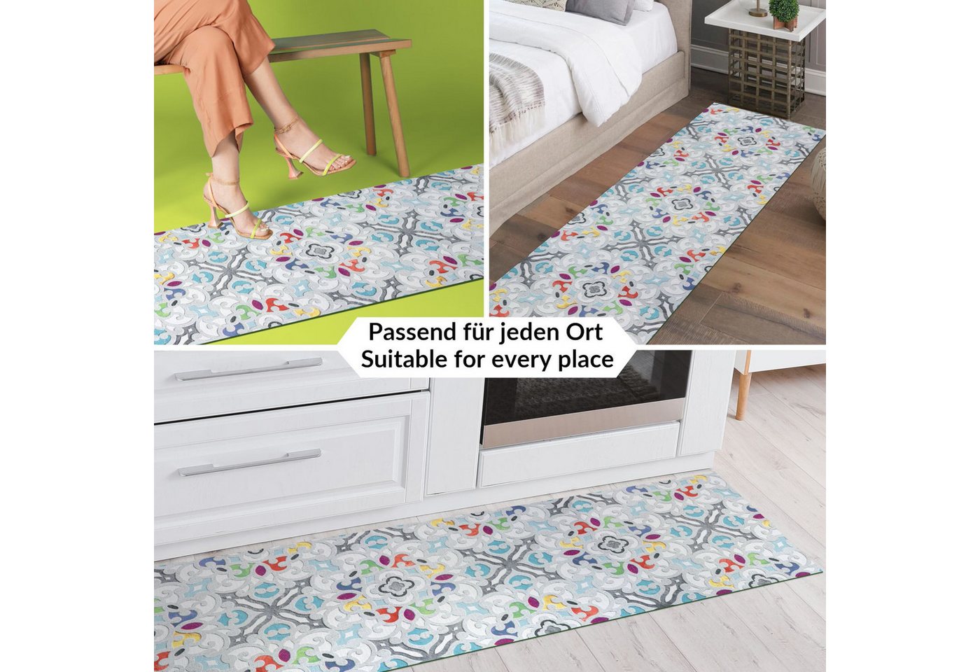 ANRO Küchenläufer GreenLine Teppichläufer Textil, Rechteckig, Höhe: 3 mm, Bodenläufer 100cm Valentina Grau pflegeleicht Bild 4