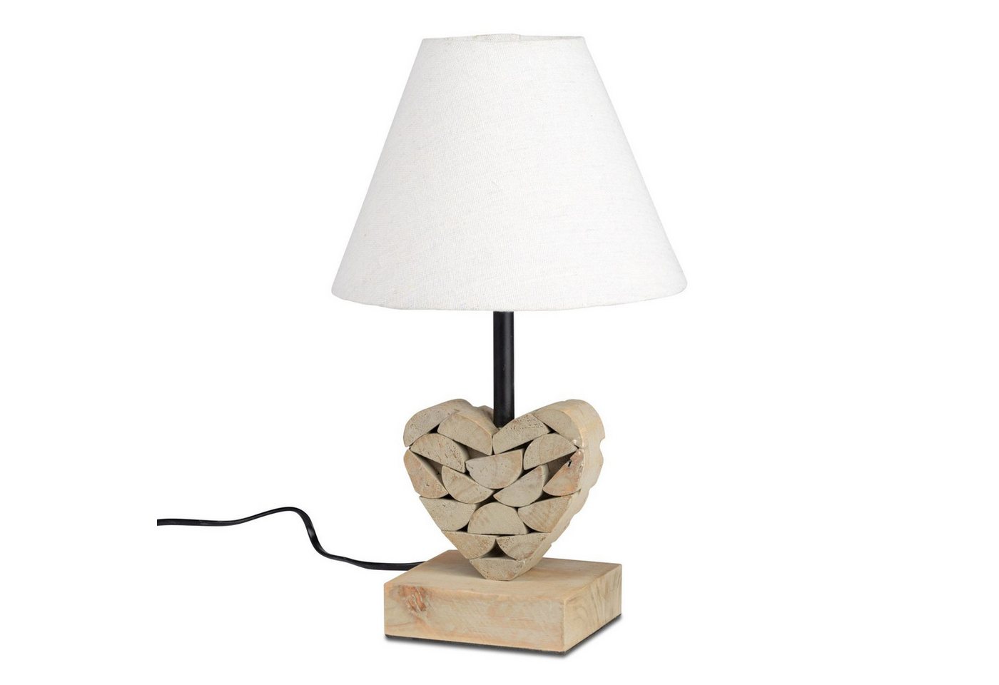 formano Tischleuchte Nature, E27, Stoffschirm, Natur, Holz, H: 34cm