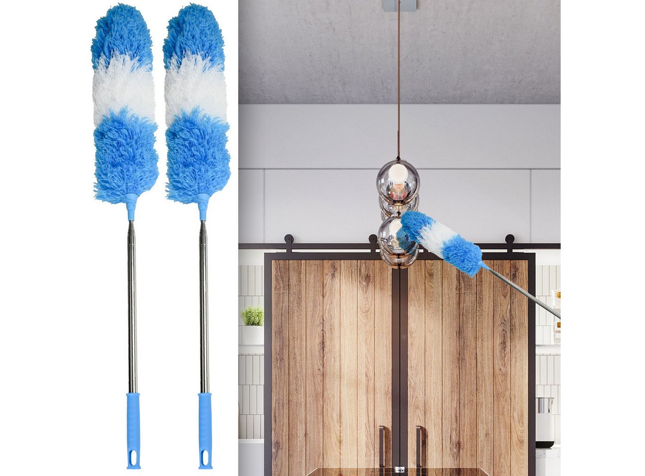 BENSON Staubwedel Flexibler Teleskop-Staubwedel 248 cm Ausziehbar Antistatisch Waschbar (2-St., 1er-Set & 2er-Set & 3er-Set), Ausziehbarer Staubwedel (78–248 cm) aus Edelstahl mit flexiblem Kopf