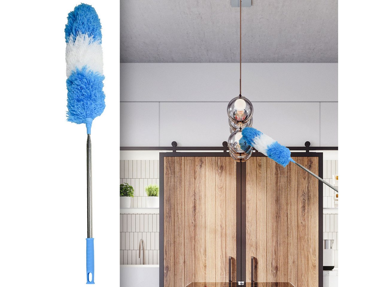 BENSON Staubwedel Flexibler Teleskop-Staubwedel 248 cm Ausziehbar Antistatisch Waschbar (1-St., 1er-Set & 2er-Set & 3er-Set), Ausziehbarer Staubwedel (78–248 cm) aus Edelstahl mit flexiblem Kopf Bild 5