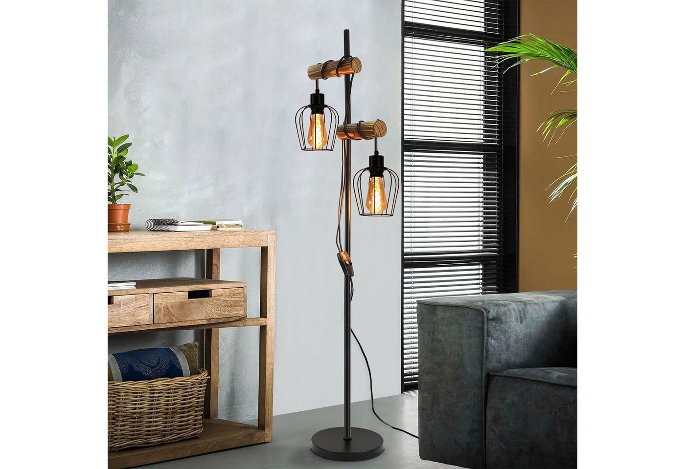 ZMH Stehlampe Vintage Wohnzimmer 2 Flammige Stehleuchte Industrial Design Flur Hotel, Einfache Installtion, ohne Leuchtmittel Bild 2