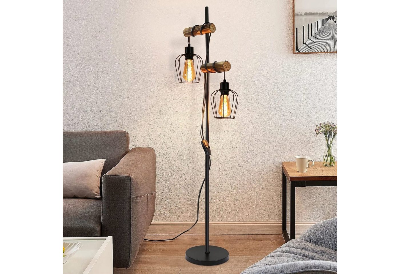 ZMH Stehlampe Vintage Wohnzimmer 2 Flammige Stehleuchte Industrial Design Flur Hotel, Einfache Installtion, ohne Leuchtmittel Bild 4