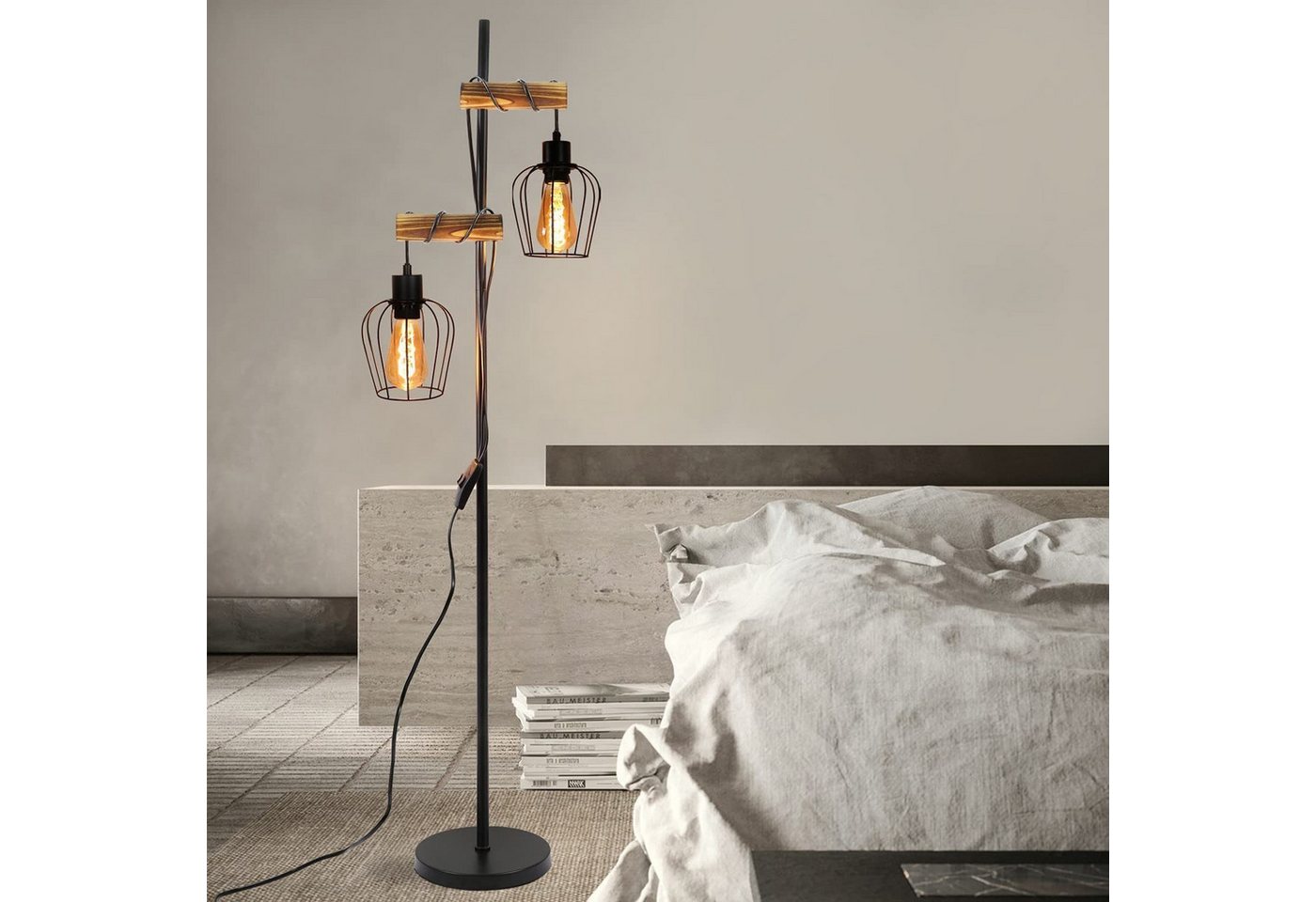 ZMH Stehlampe Vintage Wohnzimmer 2 Flammige Stehleuchte Industrial Design Flur Hotel, Einfache Installtion, ohne Leuchtmittel Bild 5