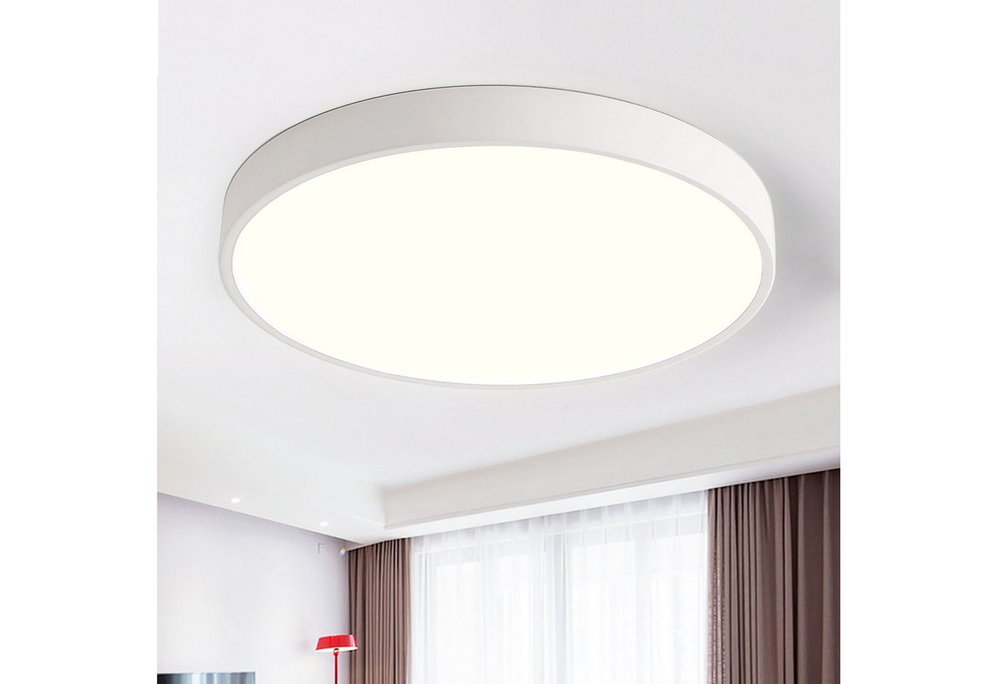 style home LED Deckenleuchte Modern Deckenlampe für Wohnzimmer Schlafzimmer, 24W-Warmweiß 3000K, LED fest integriert, warmweiß ohne Fernbedienung, Runde Flache Lampe aus Metall, Ø30*4cm, Weiß Bild 5