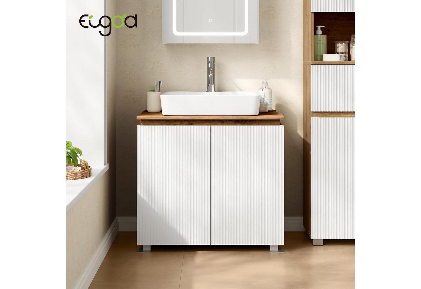 EUGAD Badkommode (1 St), Waschbeckenunterschrank, 2 Fächer, 70 x 40 x 65 cm Bild 2