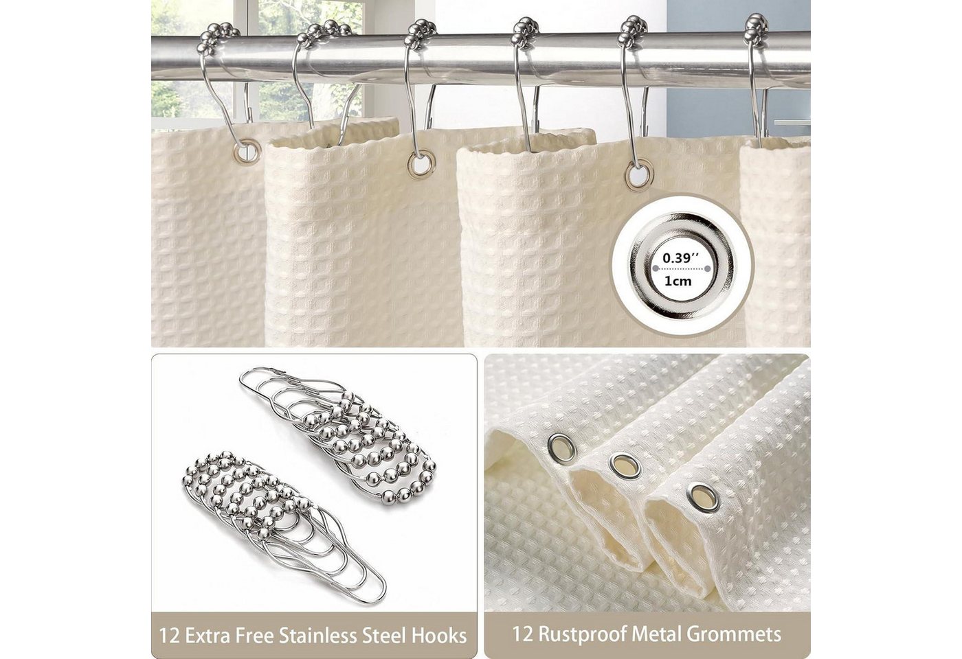 LuxusKollektion Duschvorhang Waffel Duschvorhang Anti Schimmel Badewanne Vorhang Set wasserdicht Bild 4