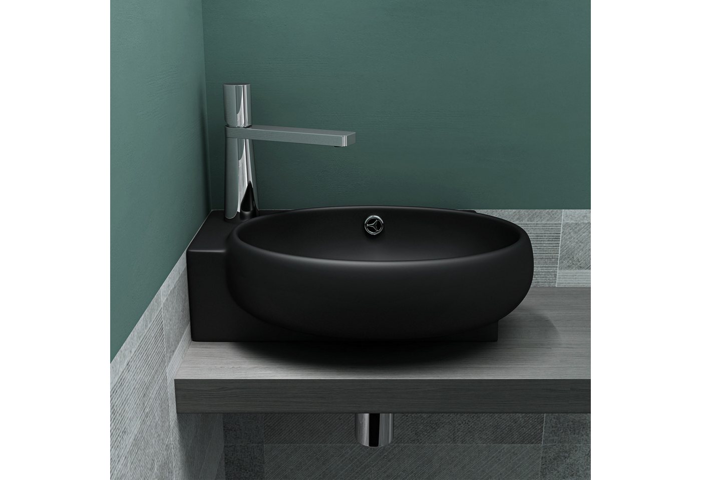 Mai & Mai Waschbecken Eckwaschbecken Waschbecken Gäste WC Badezimmer Br001L, ovale Form,mit Armaturenloch und DIN-Ablauf