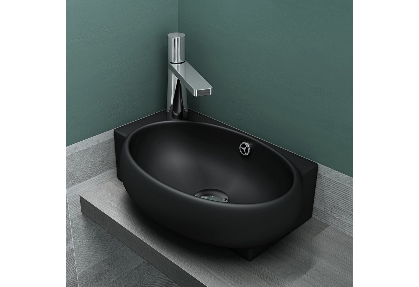 Mai & Mai Waschbecken Eckwaschbecken Waschbecken Gäste WC Badezimmer Br001L, ovale Form,mit Armaturenloch und DIN-Ablauf Bild 3