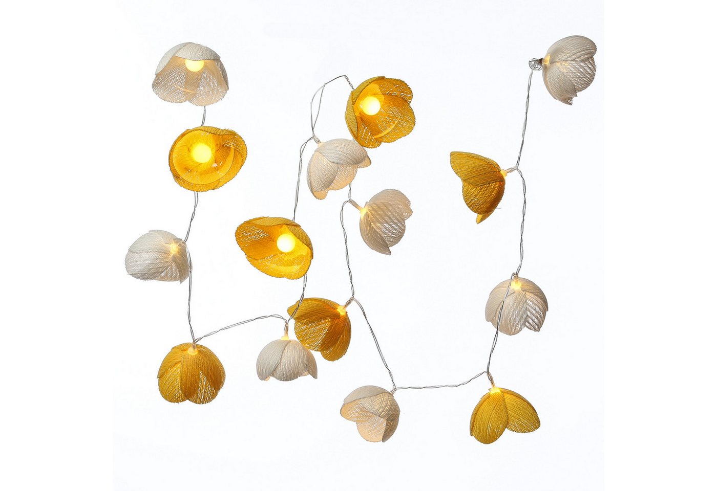 MARELIDA LED-Lichterkette Blumen Blumengirlande 15 weiße u. gelbe Blüten Timer L: 1,4m Außen, 15-flammig Bild 2