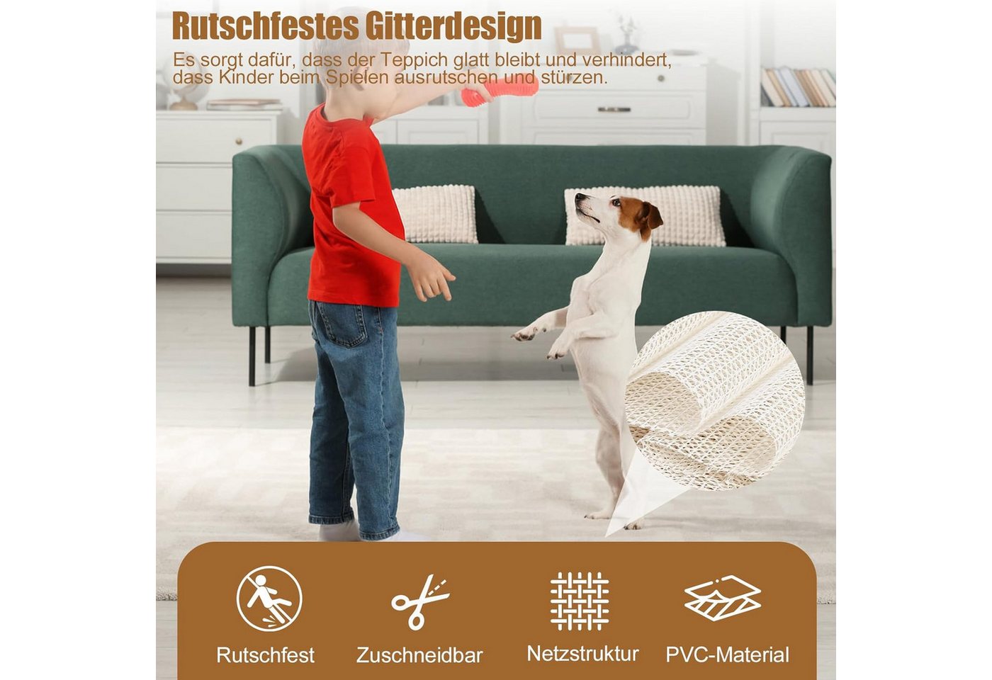 BlingBin Antirutsch Teppichunterlage Zuschneidbare universale Antirutschmatte 200 × 300 cm, (2er Set, 2-St., 200*300cm), rutschfeste Unterlage für Teppiche,Tischoberflächen und Autokofferraum