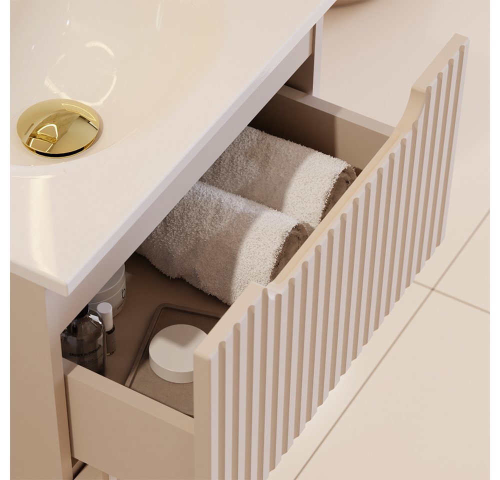 Lomadox Waschbeckenschrank NEWPORT-56-CASHMERE 80 cm breit in kaschmir, gerillte Front, 1 Schubladen Bild 5