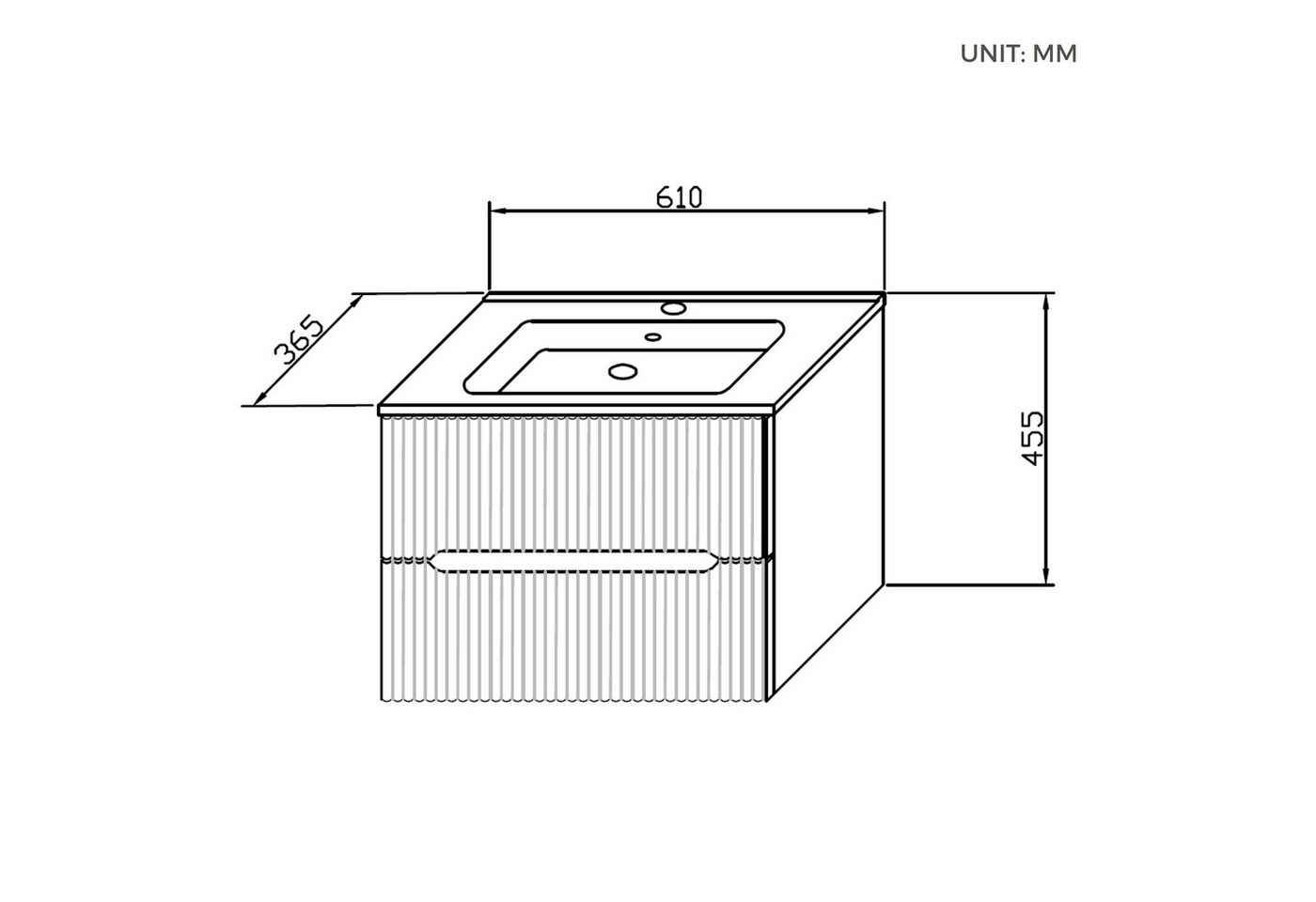 BRIDGE BENO Wandhängeschrank 61 cm Breiter Wandschrank Mit Keramikwaschbecken, 2 Schubladen, 1-tlg., geeignet Für Kleine Badezimmer/gäste-Wcs