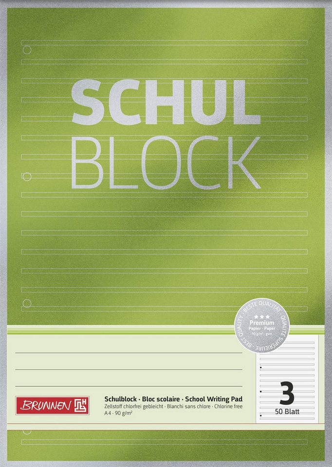 BRUNNEN Schulheft BRUNNEN Schulblock A4 90g 50Bl Lineatur 3