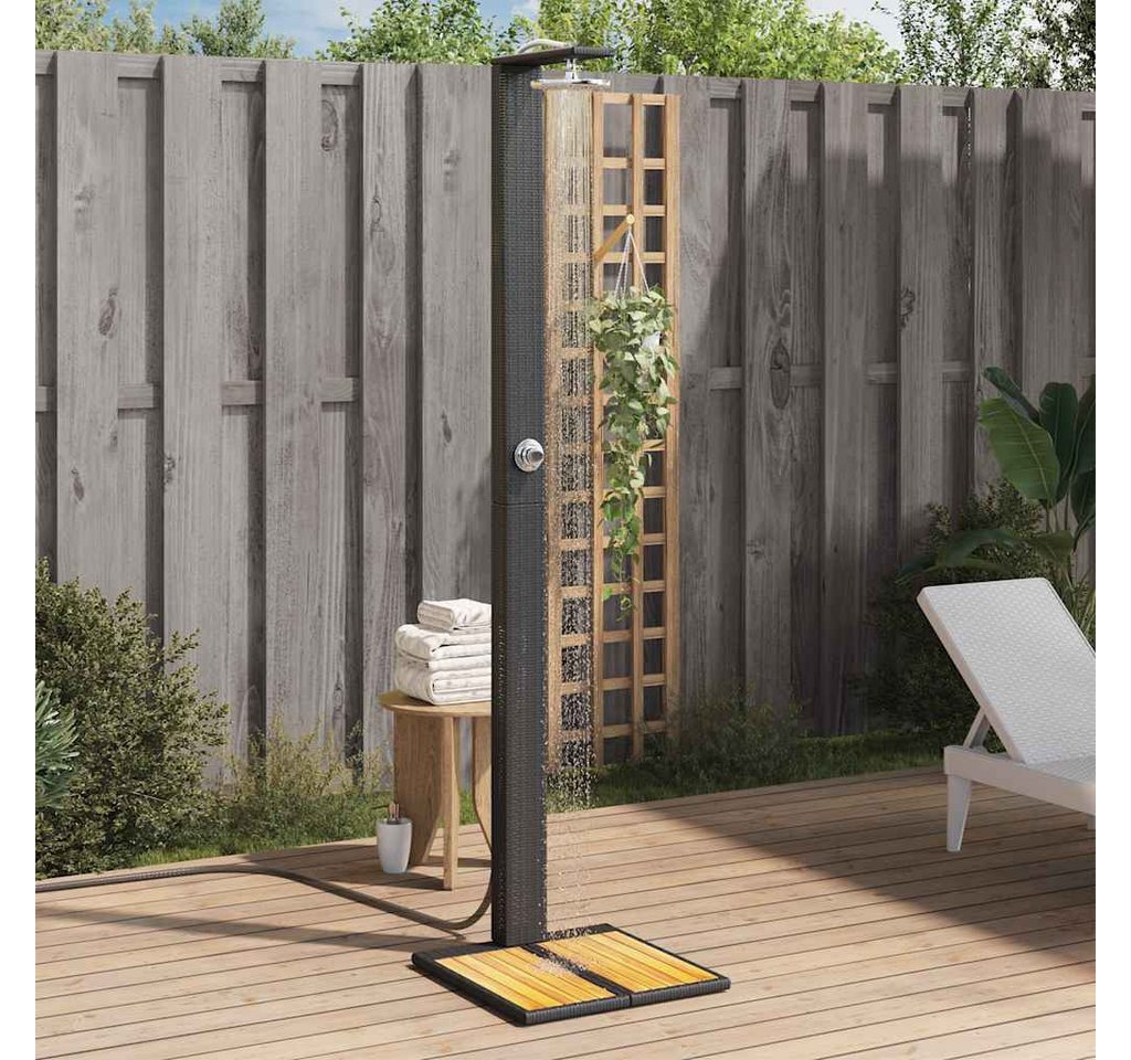 furnicato Gartendusche PE-Rattan Echtholz 50x55x224 cm Schwarz (1 St)