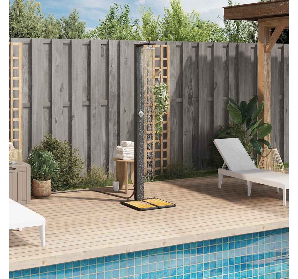 furnicato Gartendusche PE-Rattan Echtholz 50x55x224 cm Schwarz (1 St) Bild 5
