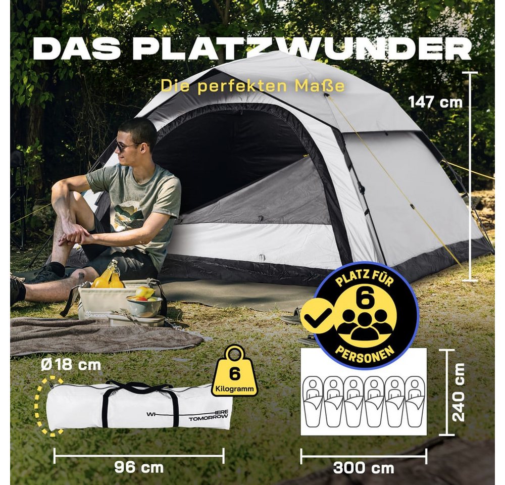 Lumaland Wurfzelt Pop Up Zelt für 6 Personen, Wurfzelt mit 10 Sek. Quick-Up Aufbau, (19 tlg), Wetterfestes Camping Zelt mit Kühl- & Verdunklungseffekt Bild 4