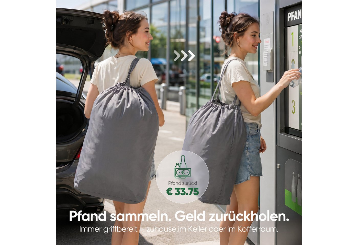 Sekey Flaschenkorb Pfandflaschen Sammelbehälter Flaschensammler für Leergut Aufbewahrung, 160L Pfandflaschen-Behälter mit Deckel als Tragetasche für Recycling Bild 4