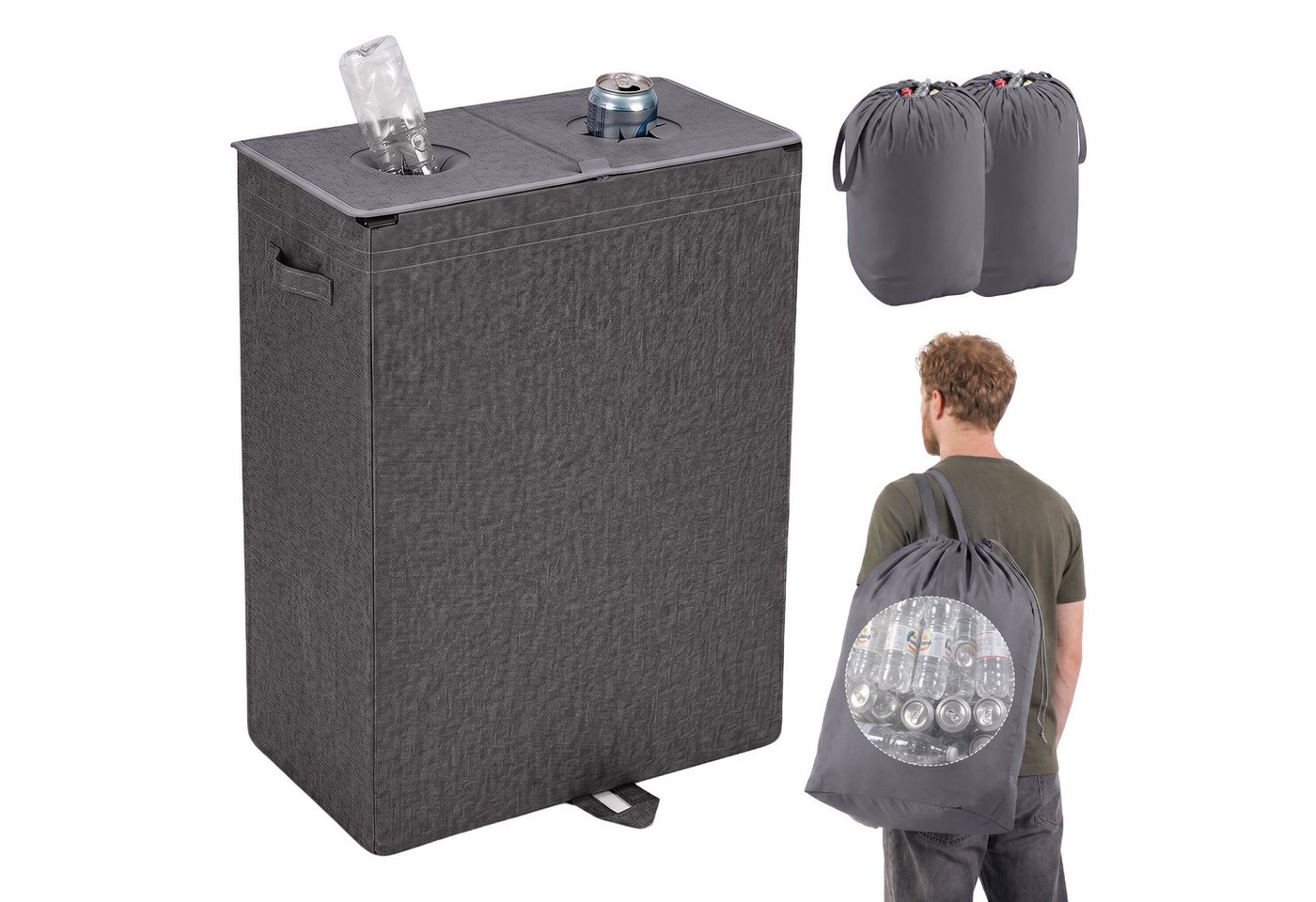 Sekey Flaschenkorb Pfandflaschen Sammelbehälter Flaschensammler für Leergut Aufbewahrung, 160L Pfandflaschen-Behälter mit Deckel als Tragetasche für Recycling Bild 5