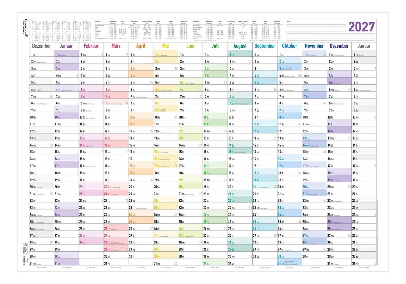 Plakatkalender Jahresplaner XL Prisma 14 Mon 1 Stk. gerollt 2027