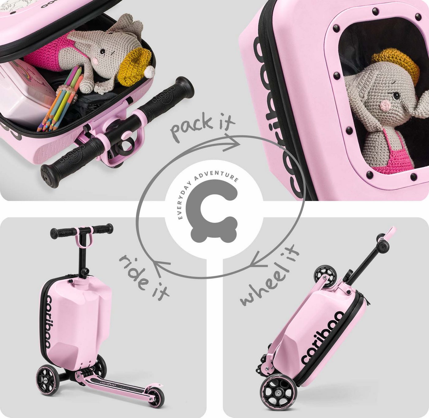 Cariboo Tretroller Kinderroller Koffer 2in1 CARIBOO ITRAVEL Handgepäck bis 50kg Bild 3