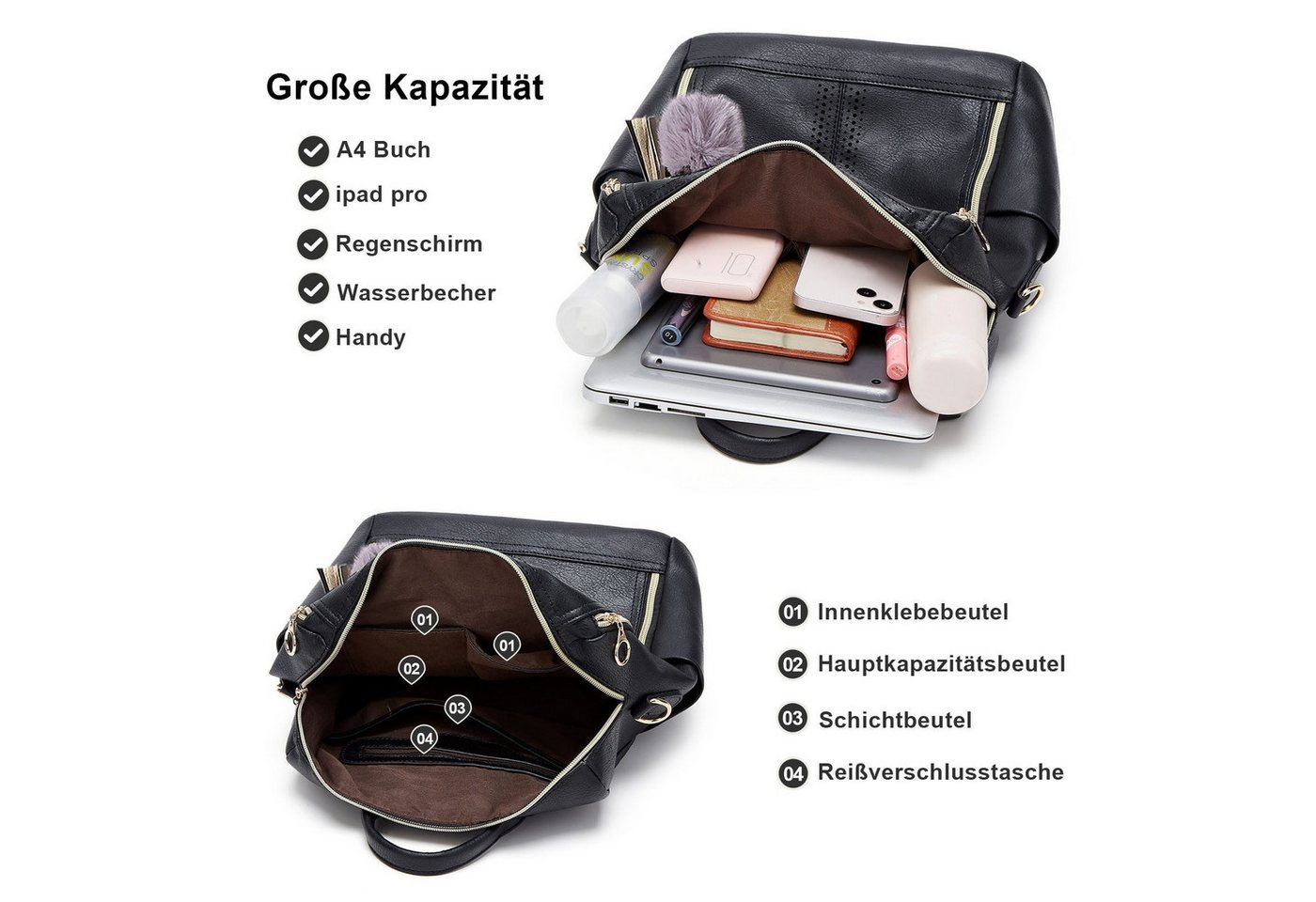 MOPUEA Rucksack Kunstleder Freizeitrucksack Reiserucksack mit Anhänger Wasserdicht Bild 2