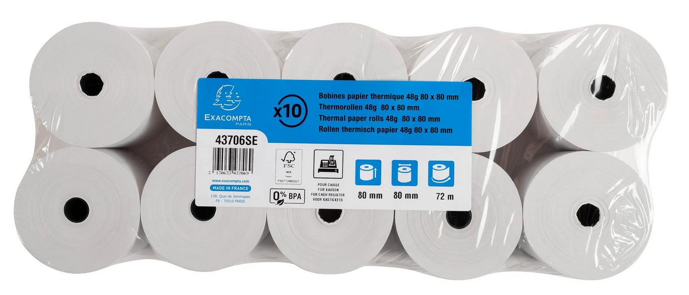 EXACOMPTA Endlospapier 30x Thermorolle Kasse 1-lagig 55g 80x80mmm BPA-frei Weiß 43706SE, Kassenrollen Bild 3