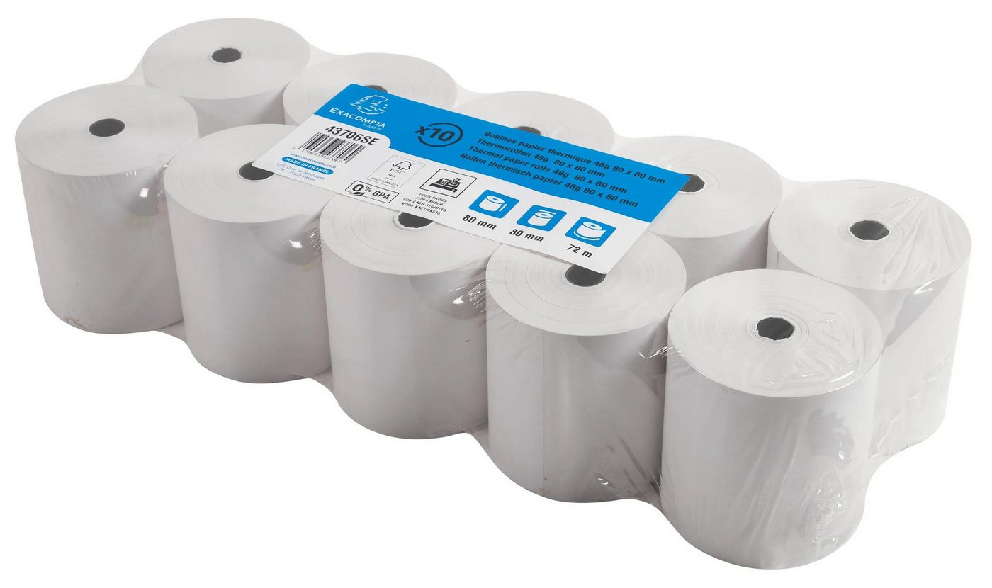 EXACOMPTA Endlospapier 30x Thermorolle Kasse 1-lagig 55g 80x80mmm BPA-frei Weiß 43706SE, Kassenrollen Bild 5