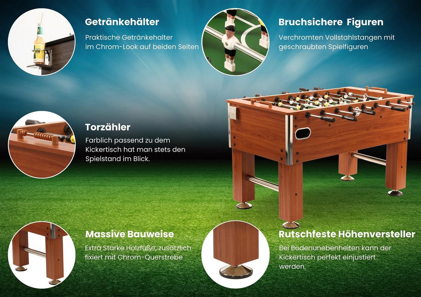 Bandito Kickertisch Tischkicker Profi Soccer Deluxe in holzdekor, 140 x 134 x 88 cm, Tischkicker Kickertisch Bild 5