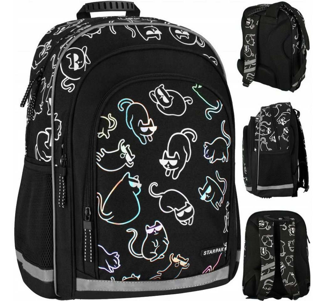 Starpak Schulrucksack Starpak Schulrucksack Mädchen Schwarz Holo Katzen 40x29x20 cm (1-tlg) Bild 3