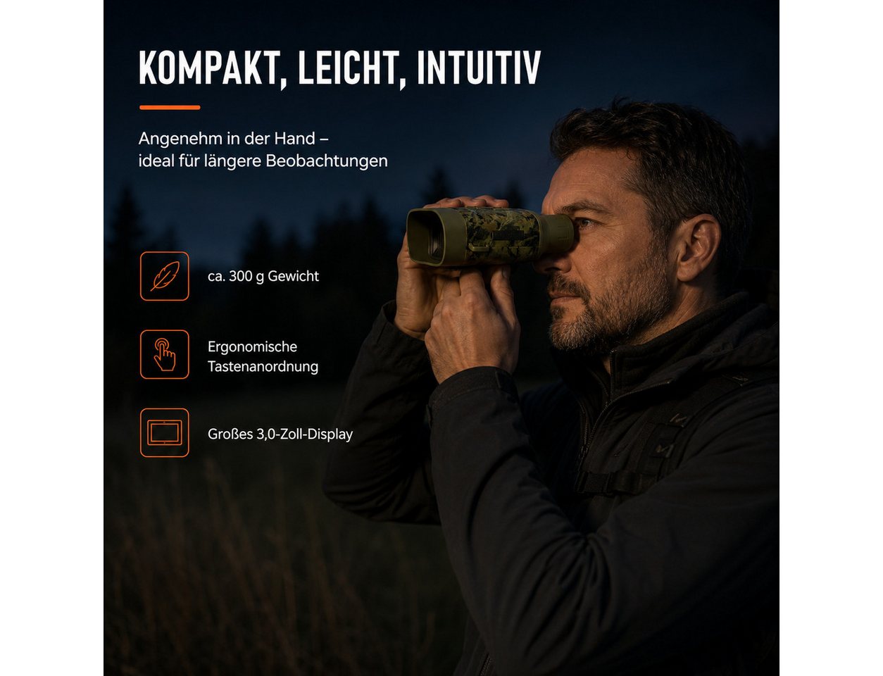 Tekoo Nachtsichtgerät Digitales Nachtsichtgerät 4K 36MP Infrarot Fernglas 200m inkl. 64GB, 4K-Video, 36MP, 200m Nachtsicht, 3" HD-Display & 4000mAh Akku Bild 2